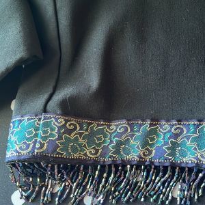 Multicolor fringe Hem black pants button and zip closure Sz M 1”colored bead hem